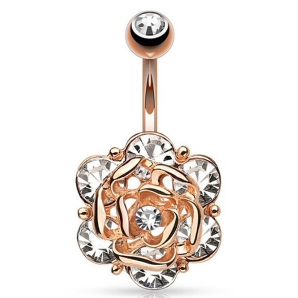 Rose Gold Crystal Gemstone Belly Button Ring - Picture 3 of 8